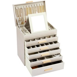 6-Layer Jewelry Box with Glass Lid - Large Black & White Display Organizer for Necklaces & Rings - 1 of 4