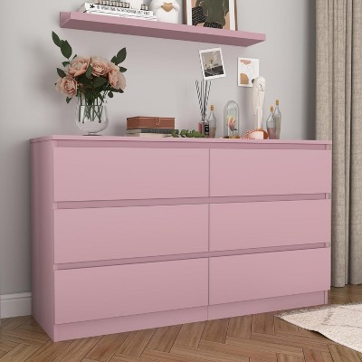 Modern PINK 6-Drawer Double Dresser Roomy Storage Chest for Closet Bedroom Living Room