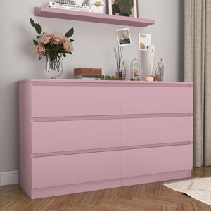 Modern PINK 6-Drawer Double Dresser Roomy Storage Chest for Closet Bedroom Living Room - 1 of 4