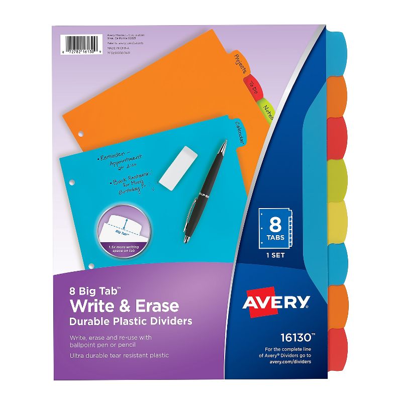 Avery Big Tab Write & Erase Plastic Tab Dividers Multicolor 2609668, 1 of 9