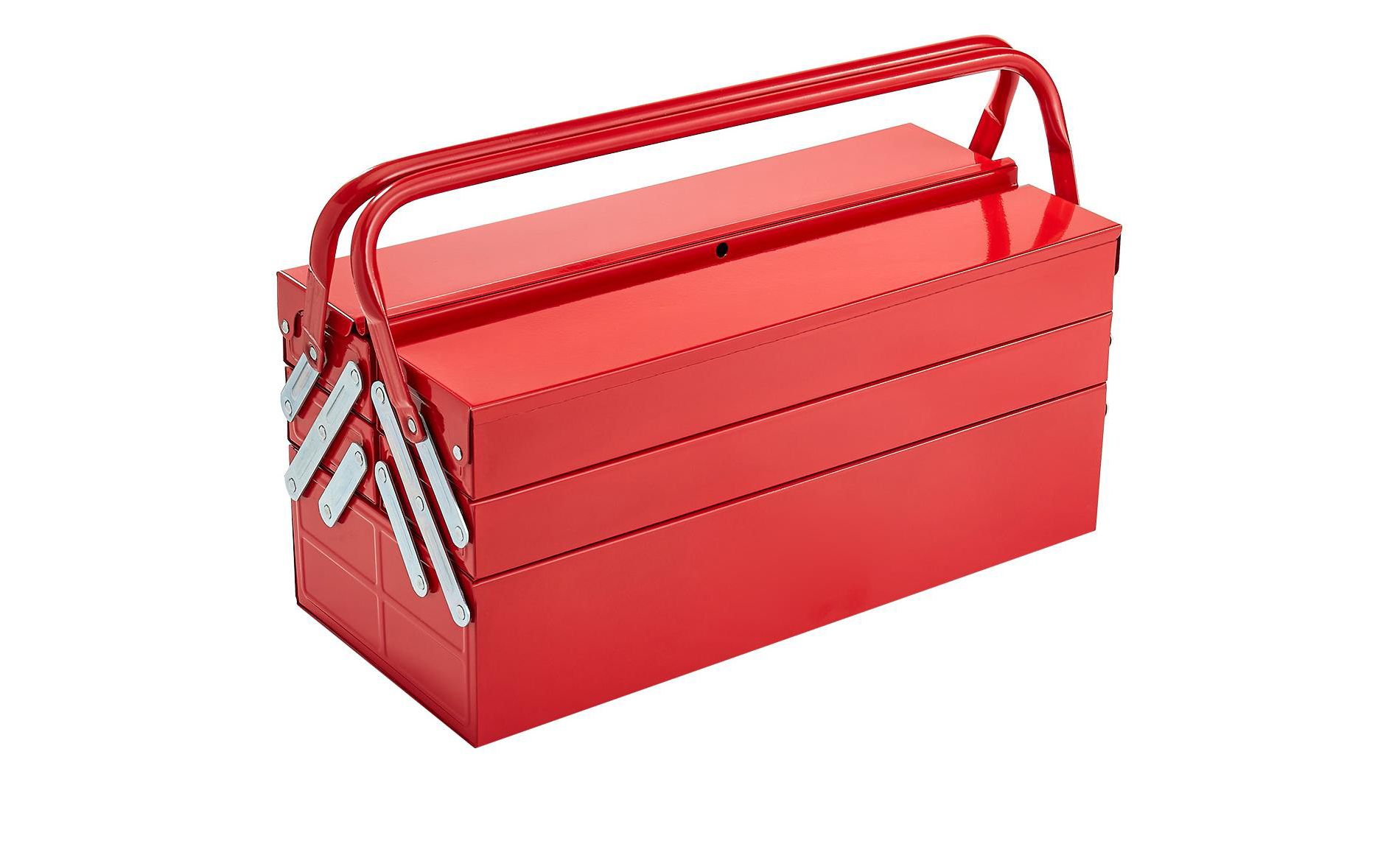 VEVOR Metal Tool Box, 18-inch, 3-Tier 5-Tray Portable Folding Tool Chest Organizer with Handle & Lock Hole, Powder Coated Steel, Red