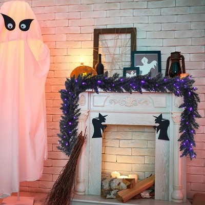 9ft Black PVC Garland with Purple LED Lights