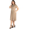24seven Comfort Apparel Short Sleeve Plus Size  Midi Skater Dress With Pockets - 2 of 4