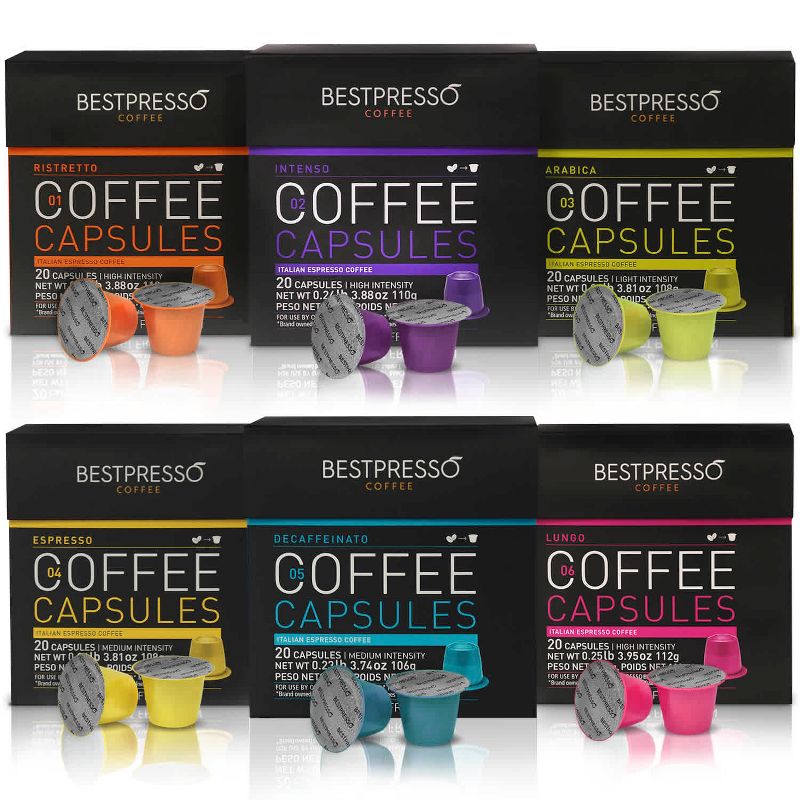 Bestpresso Coffee for Nespresso Original Machine 120 pods Certified Genuine Espresso Variety Pack Pods Compatible with Nespresso Original, 1 of 2