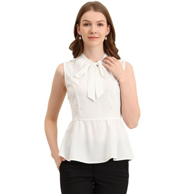 INSPIRE CHIC Women's Bow Tie Neck Sleeveless Semi Sheer Chiffon Blouse