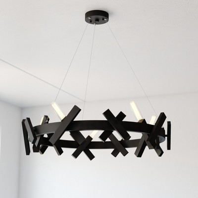 VAXCEL Wells 5 Light Matte Black Contemporary Wheel Chandelier