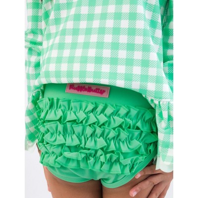 RuffleButts Girls UPF50+ Gingham Scallop Hem Long Sleeve Rash Guard Bikini - Spring Green Gingham, 6 — фото 5