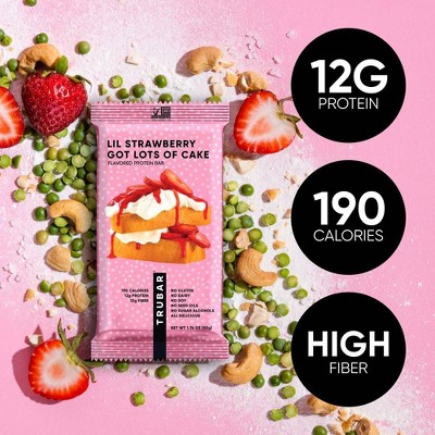TRUBAR 12g Plant Based Protein Bars - Lil Strawberry Gots Lots of Cake - 5ct: Chewy, Ready to Eat, 8.8 oz