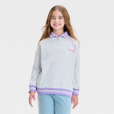 Girls' Hello Kitty & Friends Elevated 1/4 Zip Sweatshirt - Heather Gray