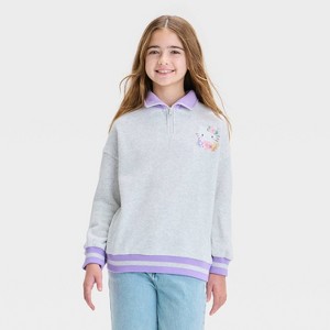 Girls' Hello Kitty & Friends Elevated 1/4 Zip Sweatshirt - Heather Gray - 1 of 4
