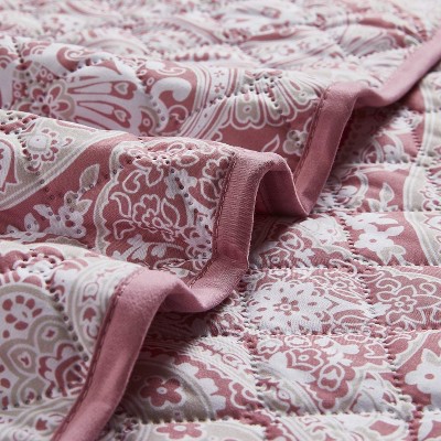 Medallion Coral Twin Microfiber Reversible Bedspread Set