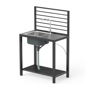 CLIHOME Outdoor Aluminum Kitchen Storage Island,with Faucet and Drainboard Freestanding Storage Shelves - 1 of 4