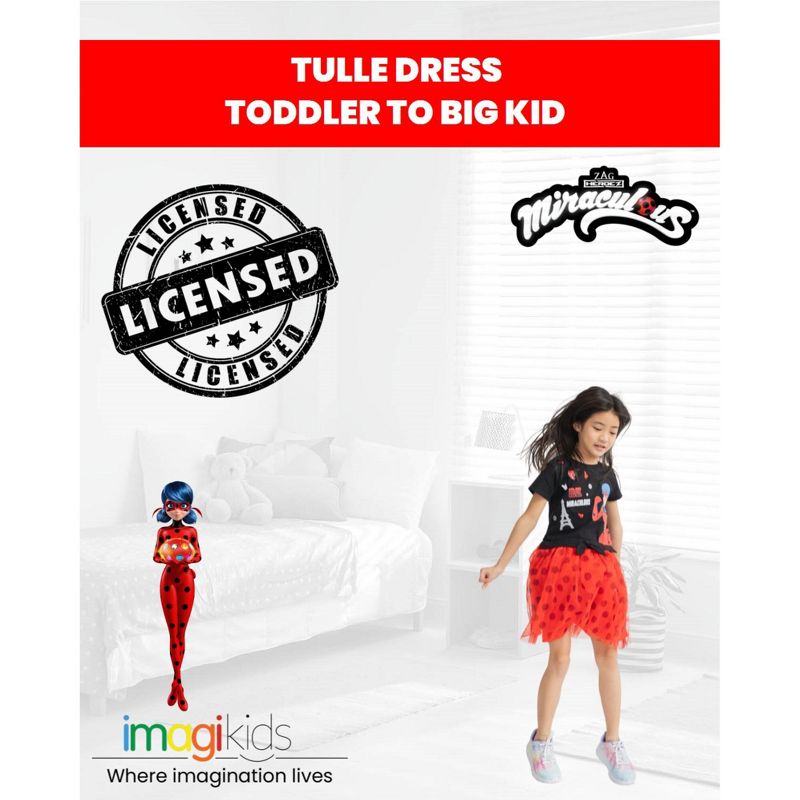 Miraculous Ladybug Rena Rouge Girls Tulle Dress Toddler to Big Kid, 3 of 9