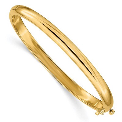 Black Bow Jewelry 5.6mm 14k Yellow Gold Polished Solid Half Round Hinged Bangle Bracelet