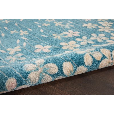 Tranquil Turquoise Floral Viscose 5'3" x 7'3" Area Rug