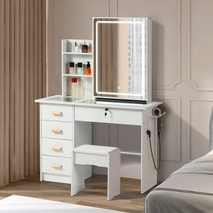 DOMETOUR Newly designed smart mirror dressing table with drawers and storage cabinet, dressing table with dressing pad for bedroom, dressing room - 1 of 4