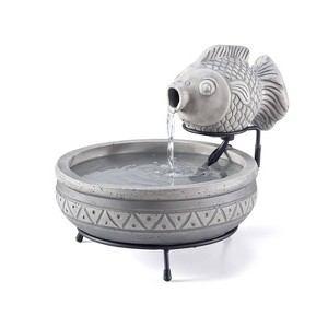 Smart Solar 12.99" Cement Marin Solar Fish Sculptural Fountain - 1 of 4