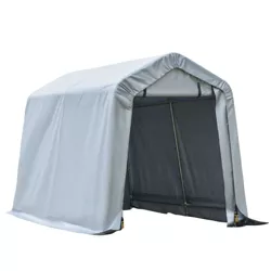 Outsunny 8'x6' Outdoor Storage Shelter with Rollup & Zipper Door, Heavy Duty Carport Shed for Motorcycle Garden Storage, Grey