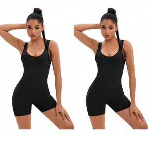 INSPIRE CHIC 2 Pcs Women's U Neck Full Scoop Neck Bodysuit Hollow Back Butt Lifter Body Shapers - 1 of 4