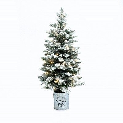 LuxenHome 3Ft Christmas Tree, Prelit Small Snow Flocked Christmas Tree with Metal Pot Stand, Battery Operated Artificial Christmas Tree Off-White