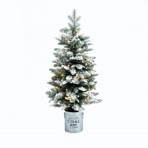 LuxenHome 3Ft Christmas Tree, Prelit Small Snow Flocked Christmas Tree with Metal Pot Stand, Battery Operated Artificial Christmas Tree Off-White - 1 of 4