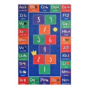 Educational Kids Cotton Rug for Playrooms, Kids Rooms, Classrooms, indoor, Hopscotch - Navy - 1 of 4