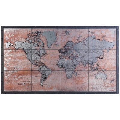 Earth Glass Rustic Atlas Tiled Antique Printed Map Unframed Wall Canvas Black - StyleCraft: Horizontal Screen Print Art