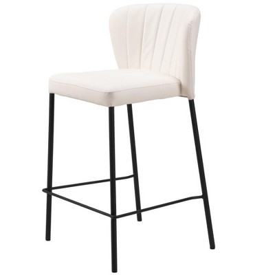 HomeRoots Set of Two 26" Cream And Black Faux Leather And Steel Counter Height Bar Chairs