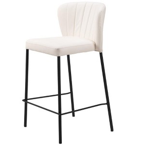 HomeRoots Set of Two 26" Cream And Black Faux Leather And Steel Counter Height Bar Chairs - 1 of 4