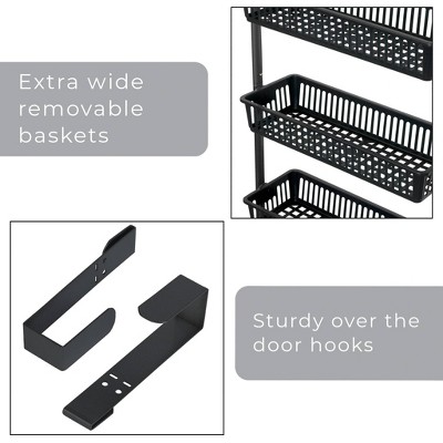 Smart Design 8-Tier Over The Door Hanging Pantry Organizer with 6 full Baskets and 2 Deep Baskets Black: Steel Kitchen Storage, 77" Height — фото 4