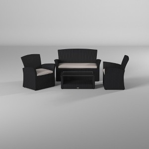 Barton 4-Pieces Outdoor Patio Set Rattan Conversation Sofa Sectional Set with Table, Black/Beige - 1 of 4