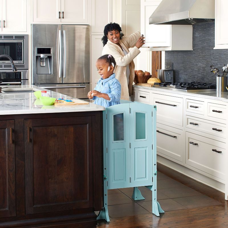 Martha Stewart Kitchen Helper By Guidecraft: Adjustable Wooden Montessori Learning Step Stool for Kids, Folding Wooden Toddler Tower, 1 of 8