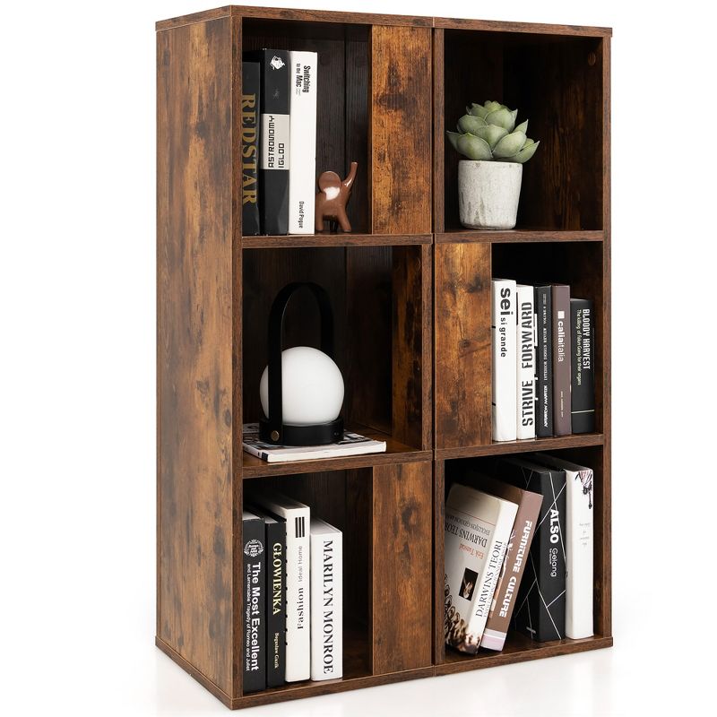 Costway 2 PCS 3-tier Wood Bookshelf Display Storage Rack for Small Spaces White/Rustic Brown, 1 of 11