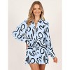 Women's Abstract Print Shirt Dress - Balloon Sleeve Self - Tie Belted Mini Dress - 4 of 4