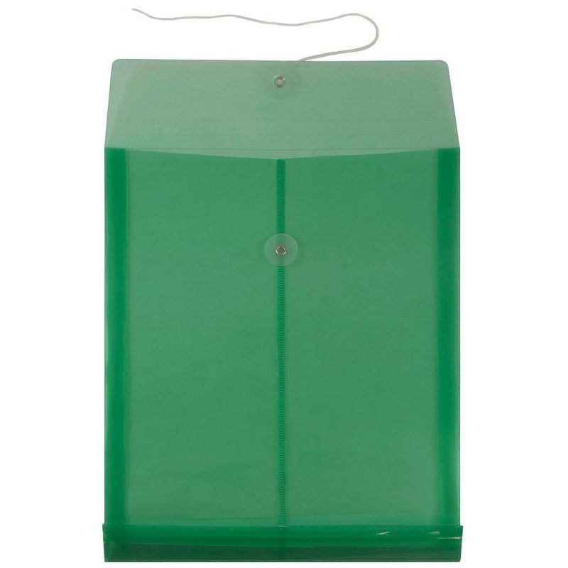 JAM Paper 9 3/4'' x 11 3/4'' Plastic Envelopes with Button and String Tie Closure, Letter Open End - Green, 3 of 6