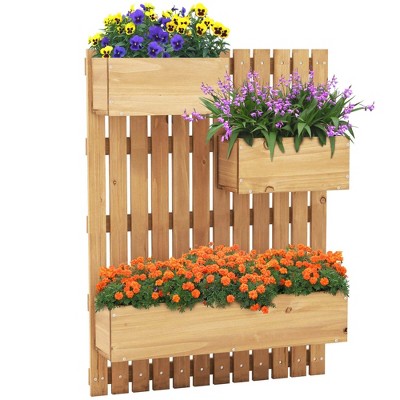 Costway Wall Mounted Garden Planter with 3 Planter Boxes Drainage Holes Non-woven Liners