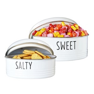 Outshine Co Farmhouse Round Tin Snack Containers with Lids - Set of 2, White - 1 of 4