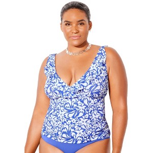 Swimsuits for All Women's Ruffle V-Neck Tankini Top (Plus Sizes Available) - 1 of 4