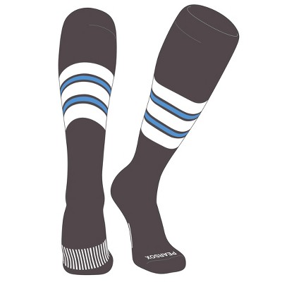 PEAR SOX Striped OTC Baseball, Softball, Football Socks (E) Graphite, White, Sky Blue