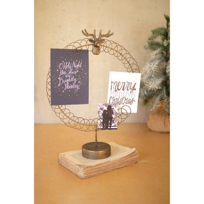 Kalalou Round Wire Christmas Card Holder on Stand – Rustic Metal Holiday Display