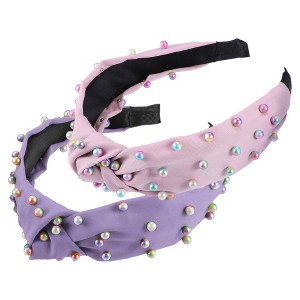 Unique Bargains Women's Colorful Bead Knotted Headband 1.57" Wide 2 Pcs - 1 of 4