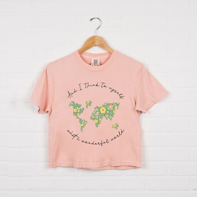 Simply Sage Market Women's What A Wonderful World Short Sleeve Relaxed Fit Cropped Tee