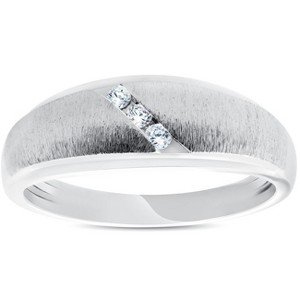 Pompeii3 Mens 1/10ct Three Diamond Brushed Wedding Ring 10k White Gold Anniversary Band - 1 of 4