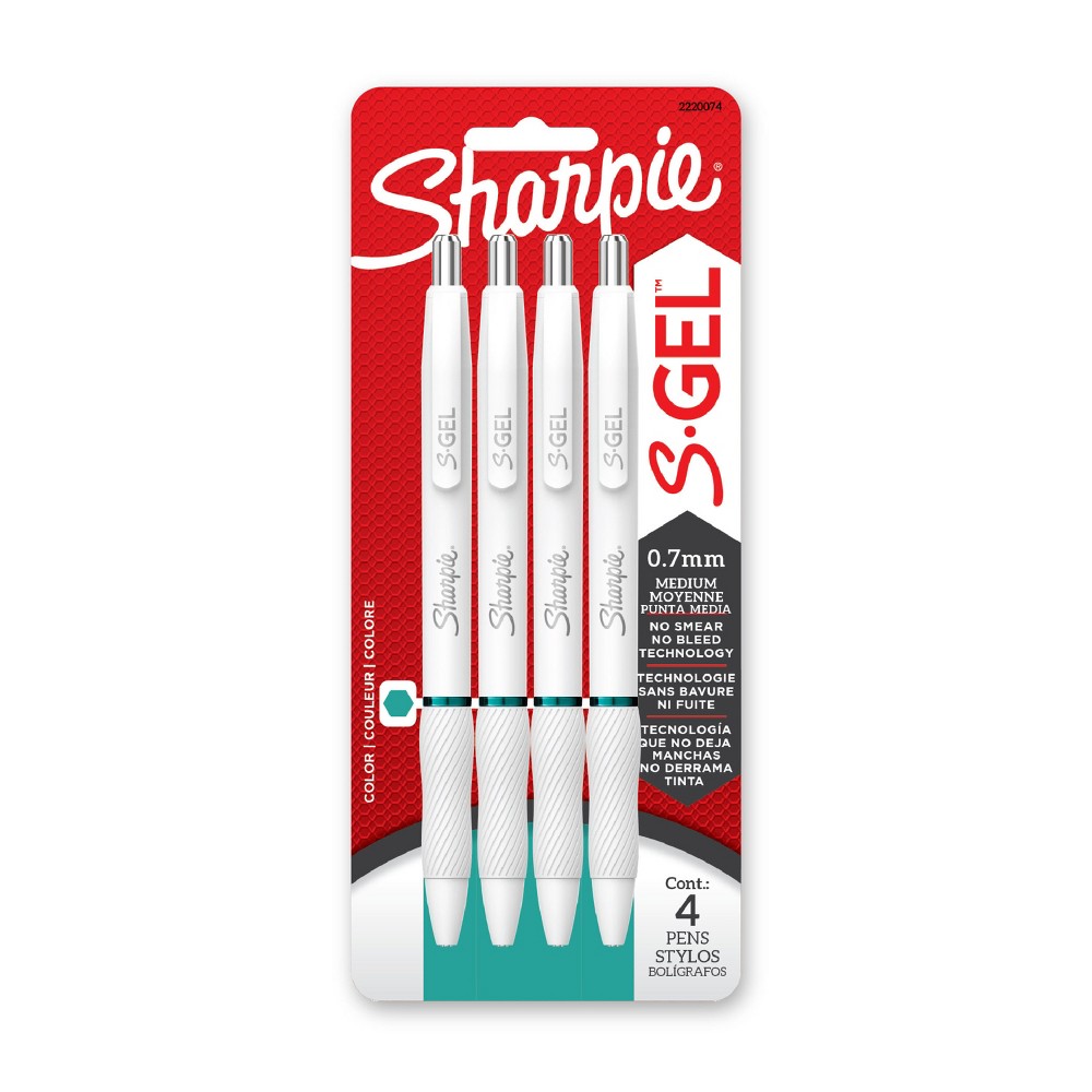 Sharpie 4pk S-Gel Pens White Barrel 0.7mm Vivid Teal Ink