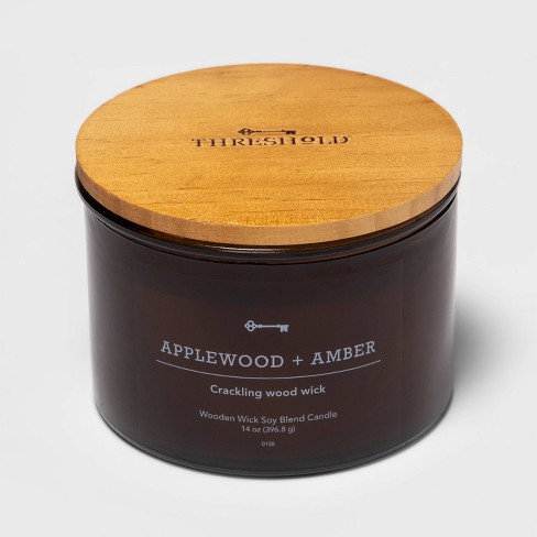 Lidded Glass Jar Crackling Wooden Wick Candle Applewood and Amber - Threshold™ - image 1 of 2