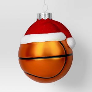 4" Christmas Glass Santa Hat Basketball Ornament - Wondershop™ - 1 of 3