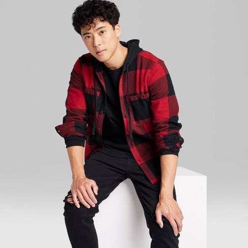 Red hooded best sale flannel shirt