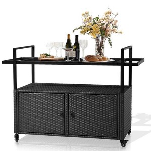 Karl Home Black Rattan Bar Table With Wheels - 1 of 4