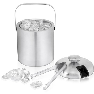 Stainless Steel Double Wall and Insulated Ice Buckets with Lid and Tongs-3L Ice Bucket 