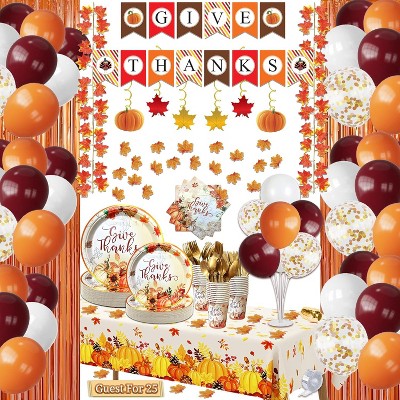 347 Pcs Thanksgiving Decorations Indoor, Thanksgiving Party Decor Supplies - "GIVE THANKS" Banner, Fringe Curtain, Maple Leaves
